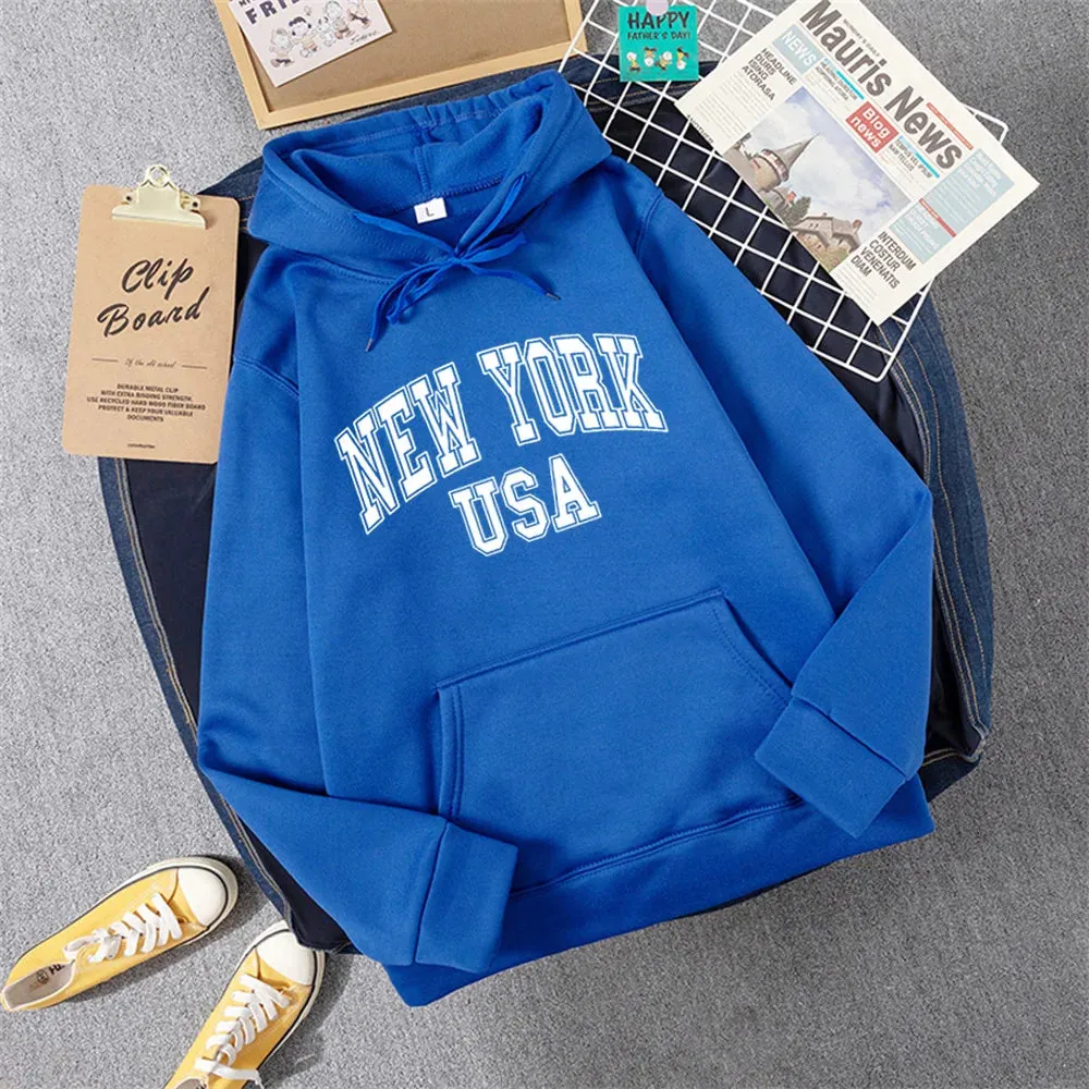 NEW YORK USA Women Hoody Street Casual Loose Sweatshirt Autumn Fleece Hooded Hip Hop O-Neck Clothing Female