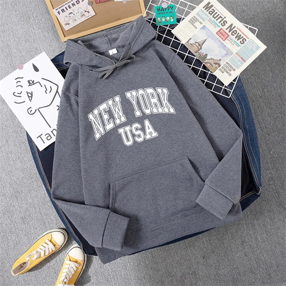 NEW YORK USA Women Hoody Street Casual Loose Sweatshirt Autumn Fleece Hooded Hip Hop O-Neck Clothing Female