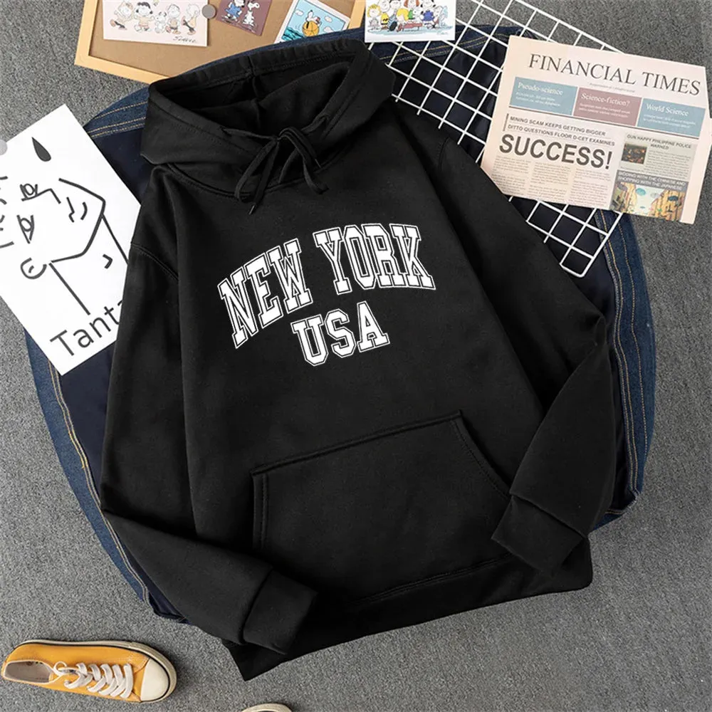 NEW YORK USA Women Hoody Street Casual Loose Sweatshirt Autumn Fleece Hooded Hip Hop O-Neck Clothing Female