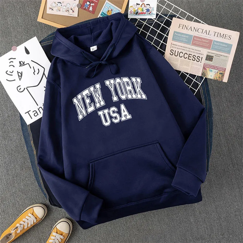 NEW YORK USA Women Hoody Street Casual Loose Sweatshirt Autumn Fleece Hooded Hip Hop O-Neck Clothing Female