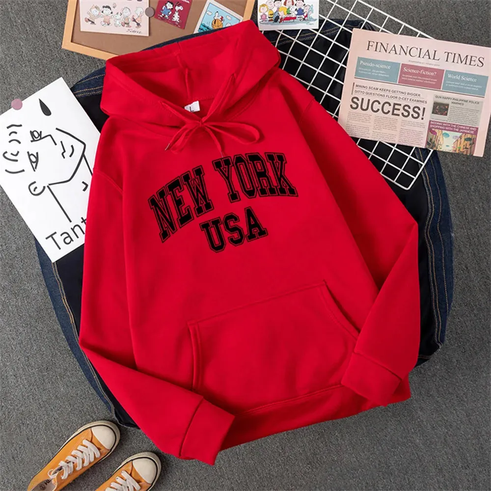 NEW YORK USA Women Hoody Street Casual Loose Sweatshirt Autumn Fleece Hooded Hip Hop O-Neck Clothing Female