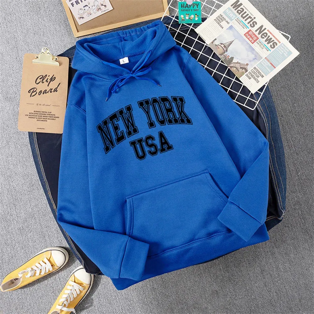 NEW YORK USA Women Hoody Street Casual Loose Sweatshirt Autumn Fleece Hooded Hip Hop O-Neck Clothing Female