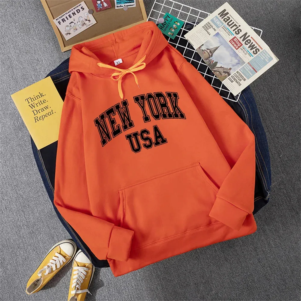 NEW YORK USA Women Hoody Street Casual Loose Sweatshirt Autumn Fleece Hooded Hip Hop O-Neck Clothing Female