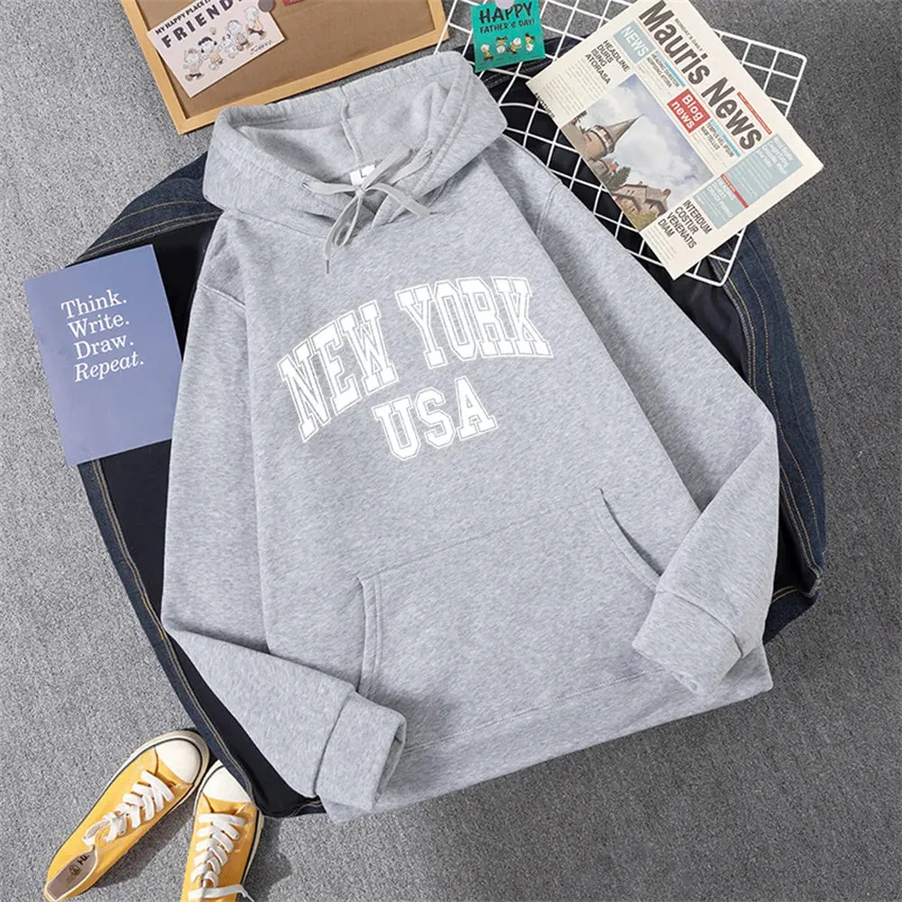 NEW YORK USA Women Hoody Street Casual Loose Sweatshirt Autumn Fleece Hooded Hip Hop O-Neck Clothing Female