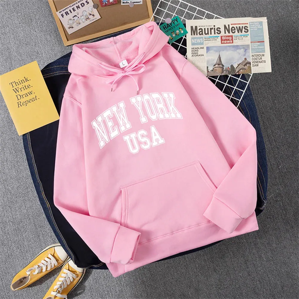 NEW YORK USA Women Hoody Street Casual Loose Sweatshirt Autumn Fleece Hooded Hip Hop O-Neck Clothing Female