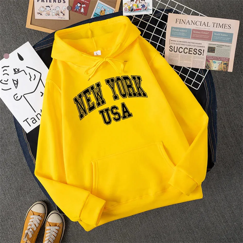 NEW YORK USA Women Hoody Street Casual Loose Sweatshirt Autumn Fleece Hooded Hip Hop O-Neck Clothing Female