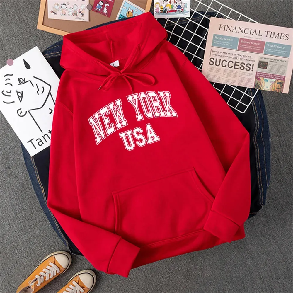 NEW YORK USA Women Hoody Street Casual Loose Sweatshirt Autumn Fleece Hooded Hip Hop O-Neck Clothing Female