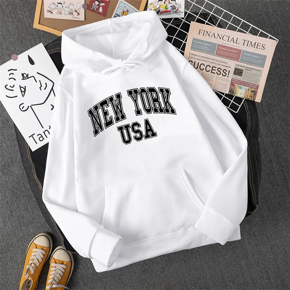 NEW YORK USA Women Hoody Street Casual Loose Sweatshirt Autumn Fleece Hooded Hip Hop O-Neck Clothing Female