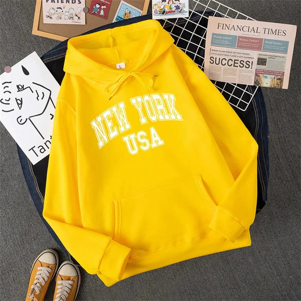 NEW YORK USA Women Hoody Street Casual Loose Sweatshirt Autumn Fleece Hooded Hip Hop O-Neck Clothing Female