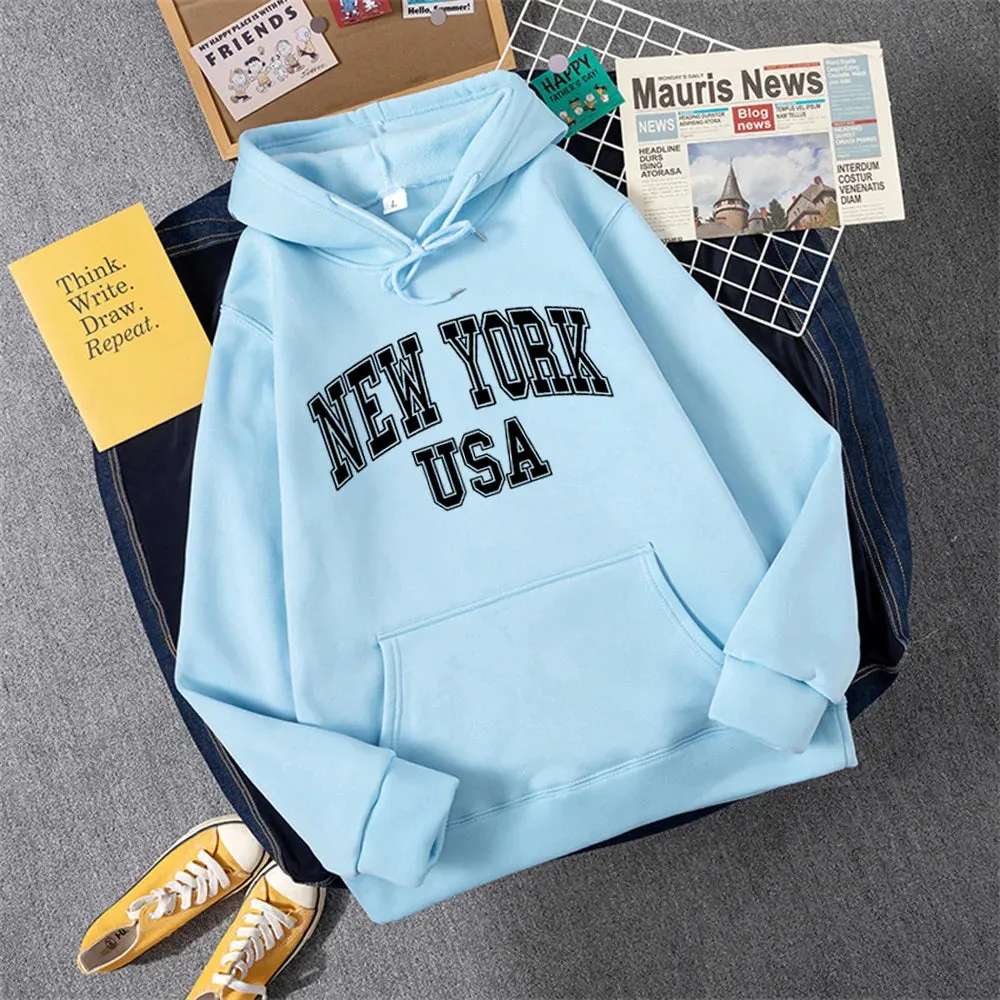 NEW YORK USA Women Hoody Street Casual Loose Sweatshirt Autumn Fleece Hooded Hip Hop O-Neck Clothing Female