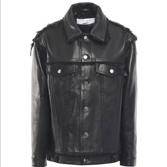 Oversized Black Leather Jacket - S/M