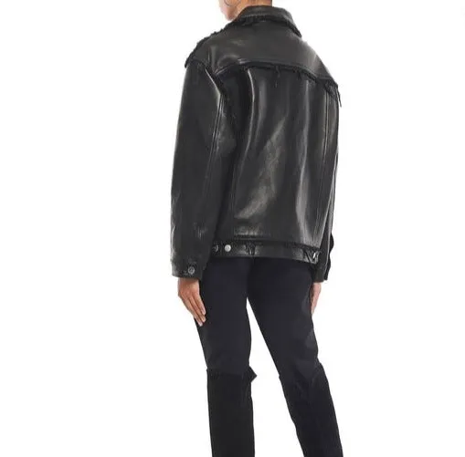 Oversized Black Leather Jacket - S/M