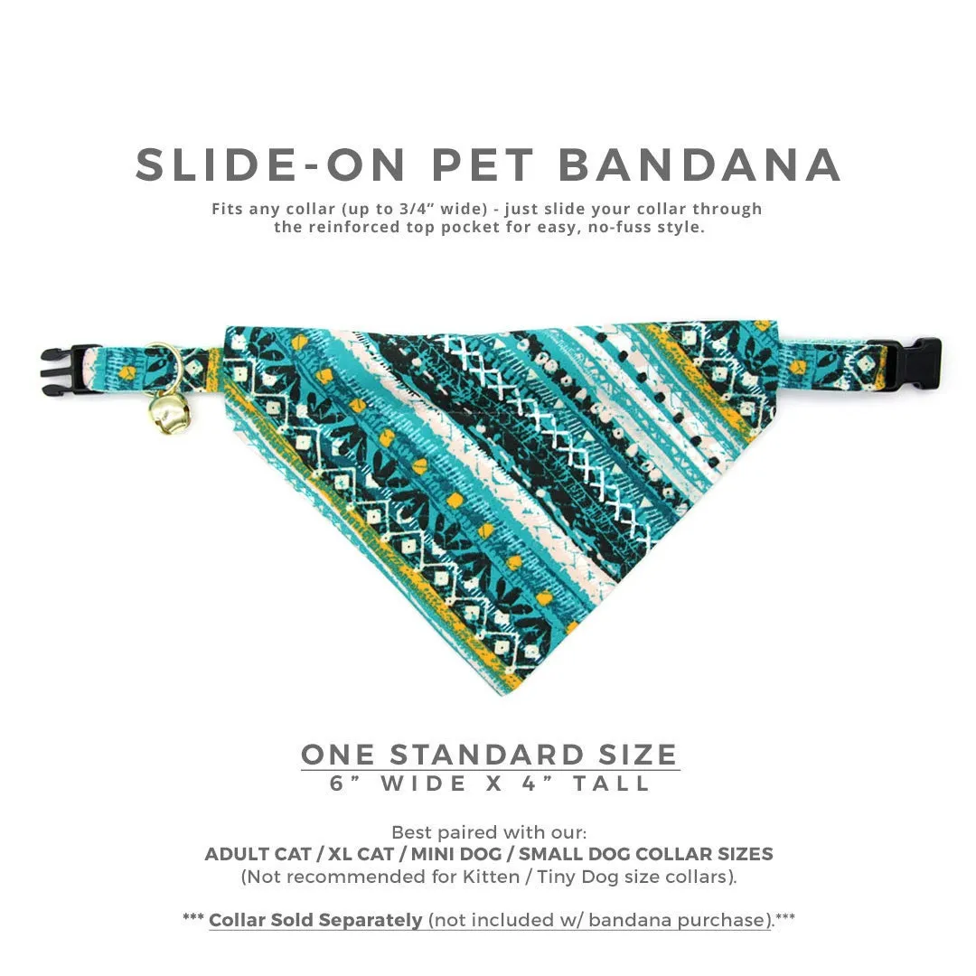 Pet Bandana - "Del Mar" - Boho Teal Aqua Bandana for Cat   Small Dog / Beach, Ocean, Surfer, Summer / Slide-on Bandana / Over-the-Collar (One Size)