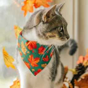 Pet Bandana - "Maple Hill" - Autumn Leaves Bandana for Cat   Small Dog / Fall, Thanksgiving, Canada, Maple Leaf / Slide-on Bandana / Over-the-Collar (One Size)