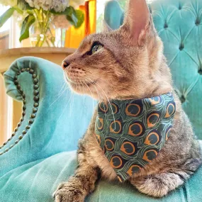 Pet Bandana - "Peacock" - Art Nouveau Teal & Gold Bandana for Cat   Small Dog / Art Deco, Fall, Feathers / Slide-on Bandana / Over-the-Collar (One Size)