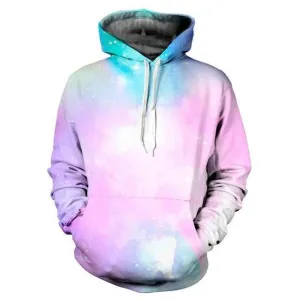 Pink and Blue Drawstring Hooded Sweatshirt with Front Pocket