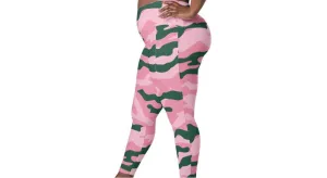 Pink and Green Camo Leggings with pockets