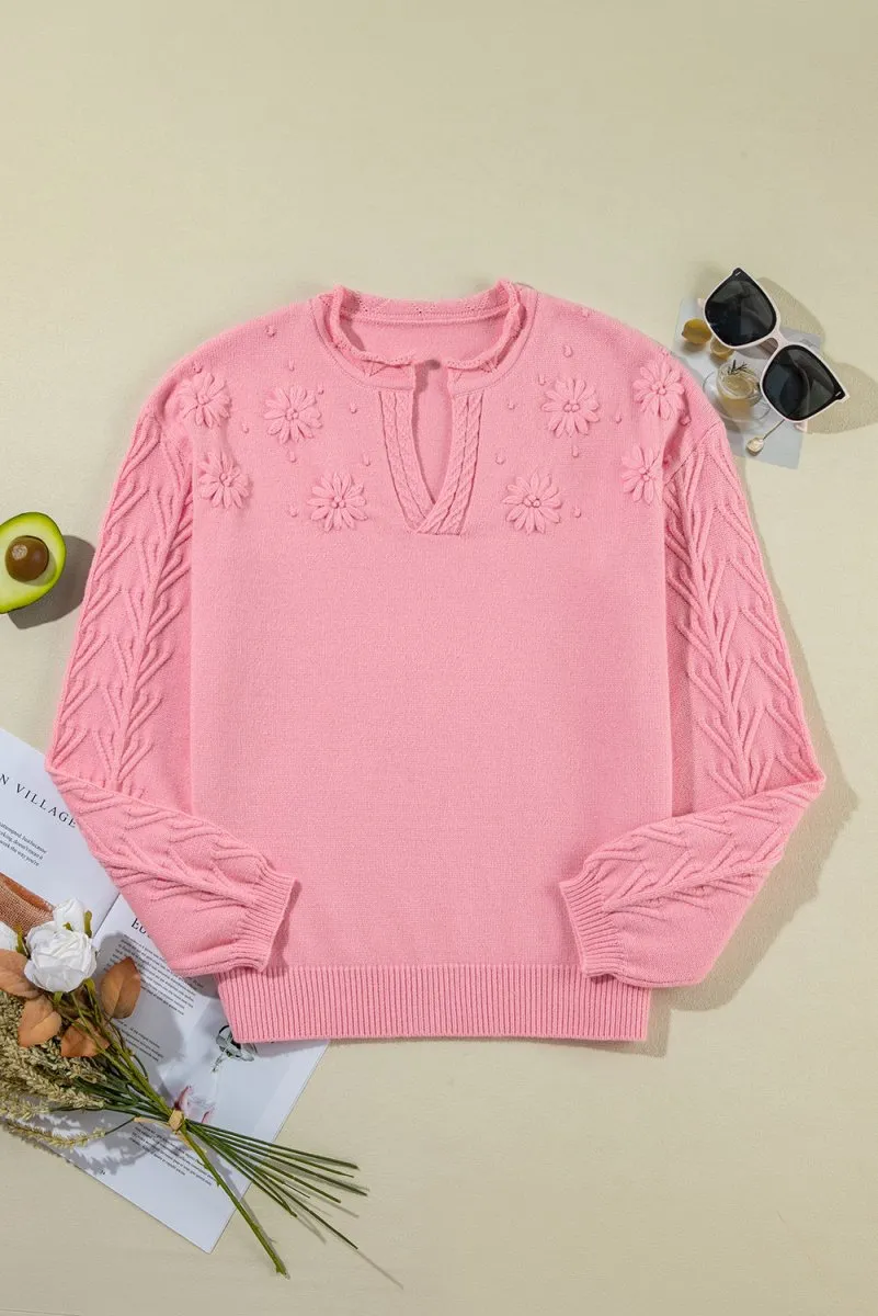 Pink Flower Blossom Knitted Sweater