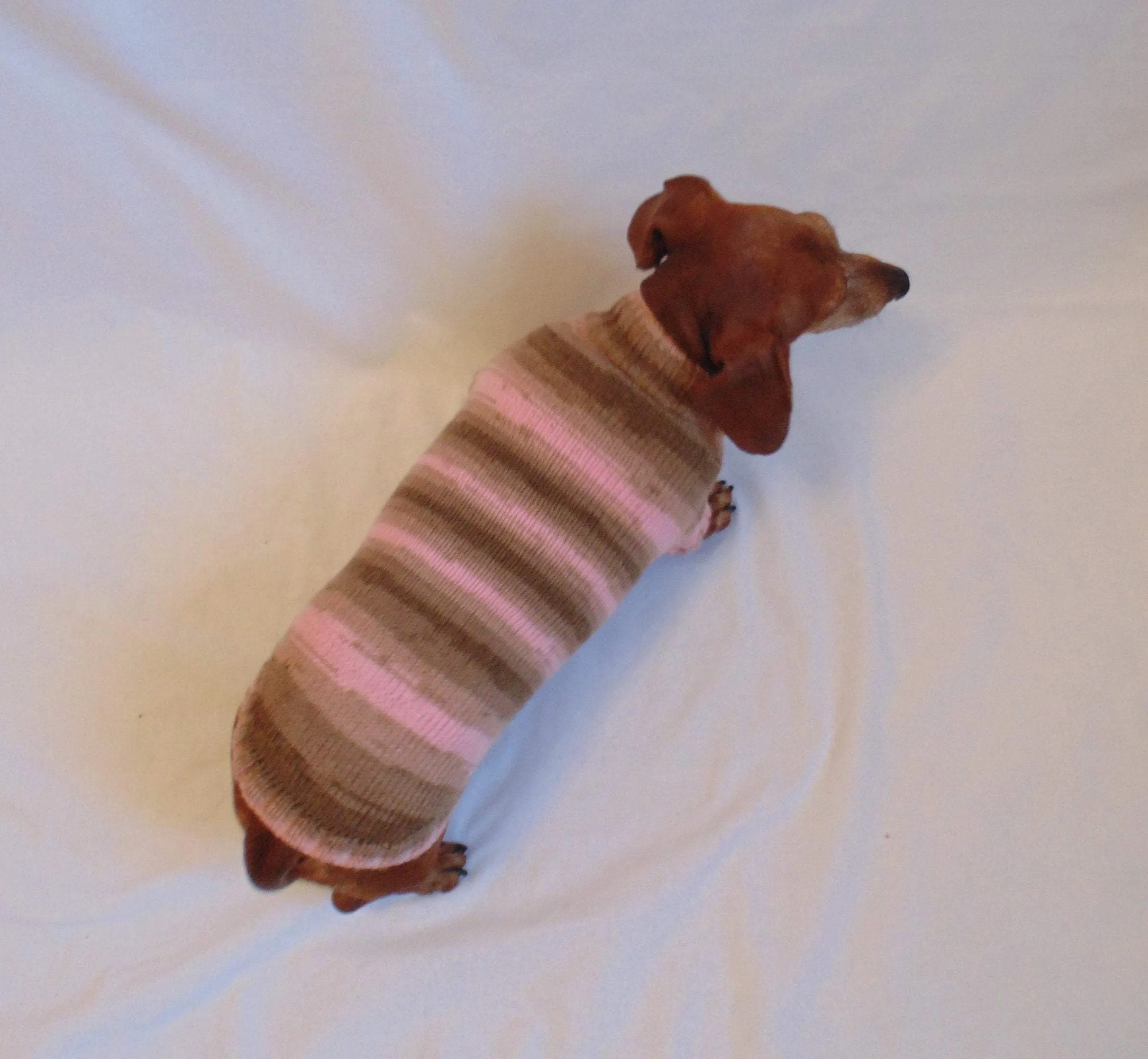 Pink striped knitted sweater for dachshund dogs, clothes for dachshund