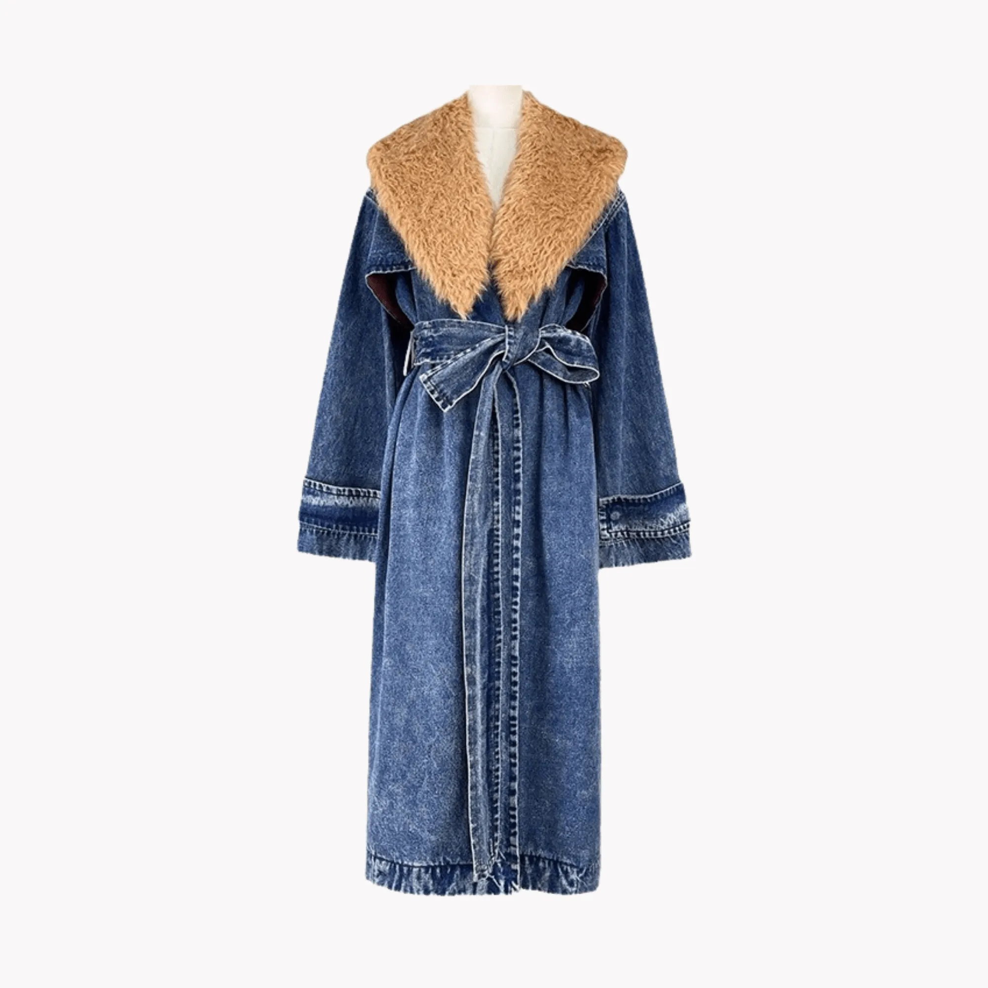 Pre Order:  Faux Fur Collar Denim Overcoat - @phenomenalkat