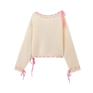 Pre Order:  Loose Lace Up Long Sleeve Knitted Sweater