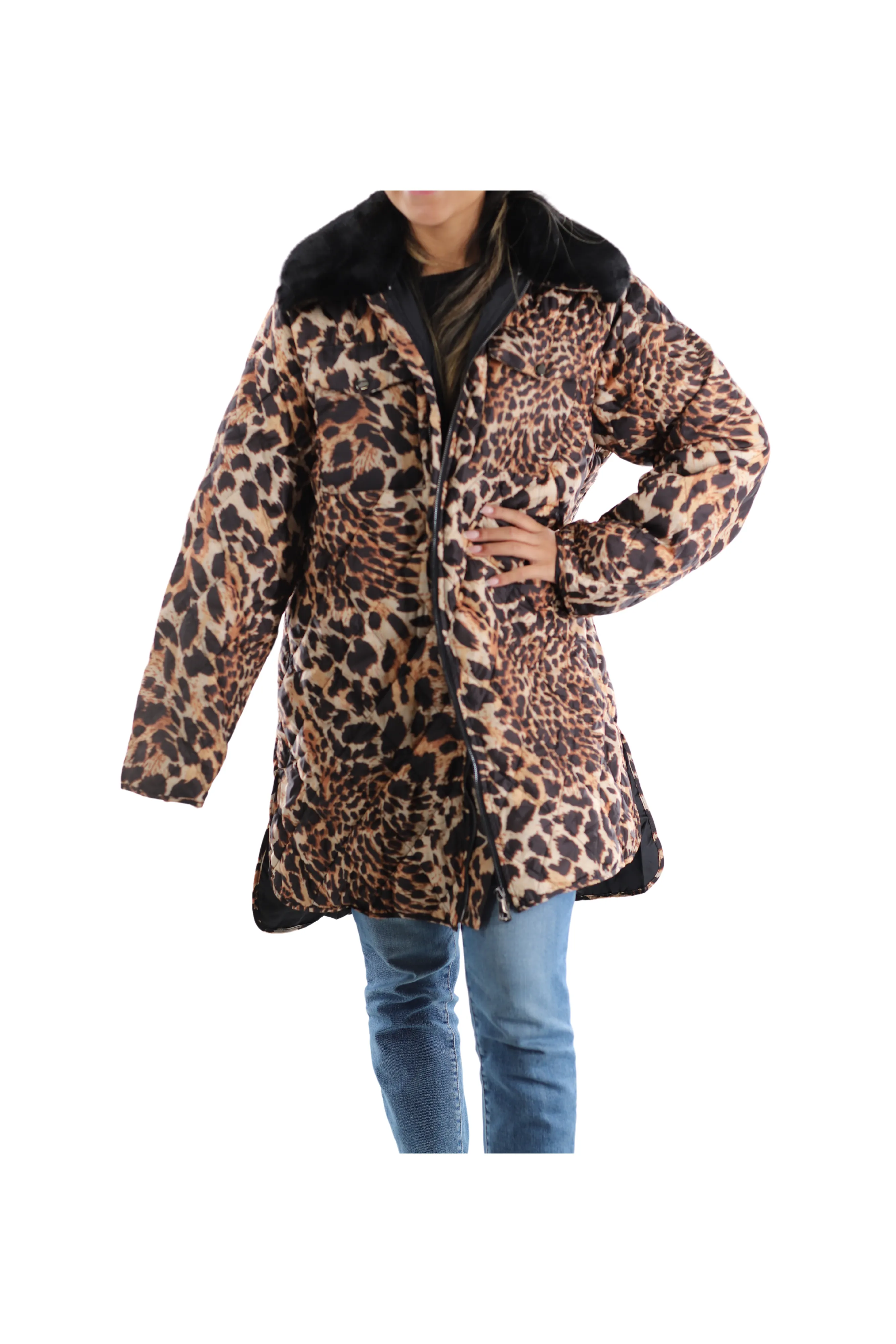 Printed Jacket with Faux Fur Collar