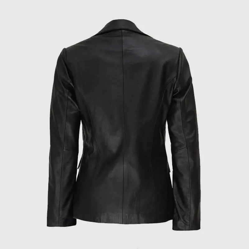 Purchase Best Sale Jacket Womens Two Button Black Blazer Leather Jacket