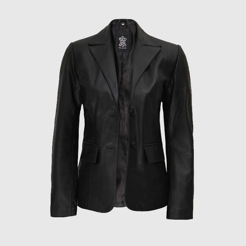 Purchase Best Sale Jacket Womens Two Button Black Blazer Leather Jacket