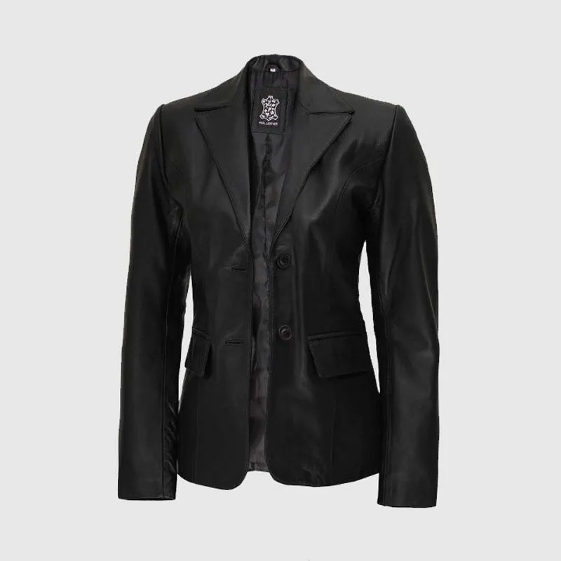 Purchase Best Sale Jacket Womens Two Button Black Blazer Leather Jacket