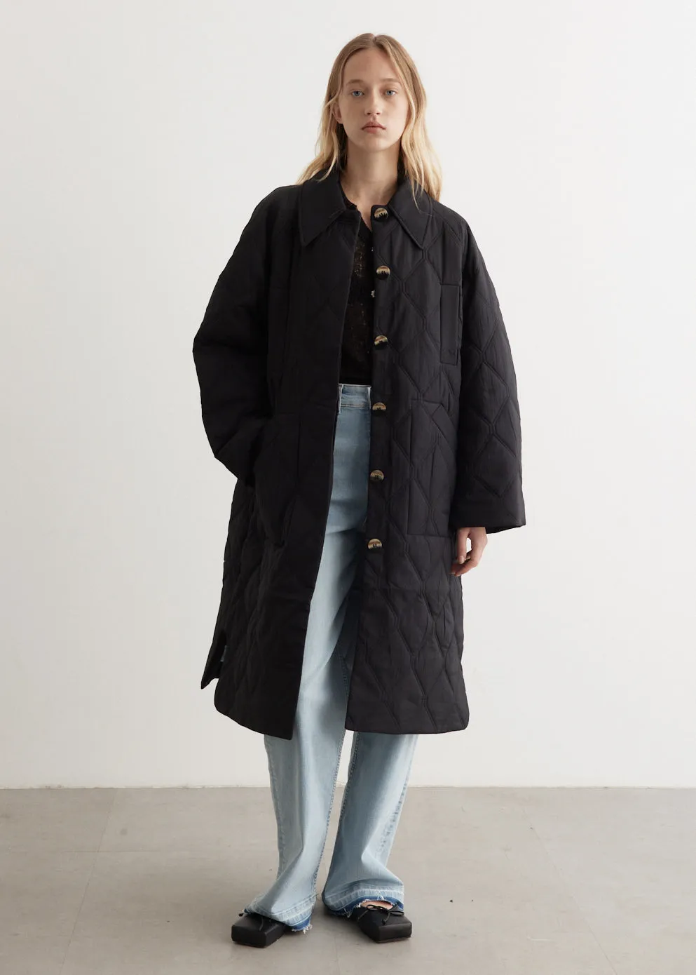 Quilt Raglan Midi Coat