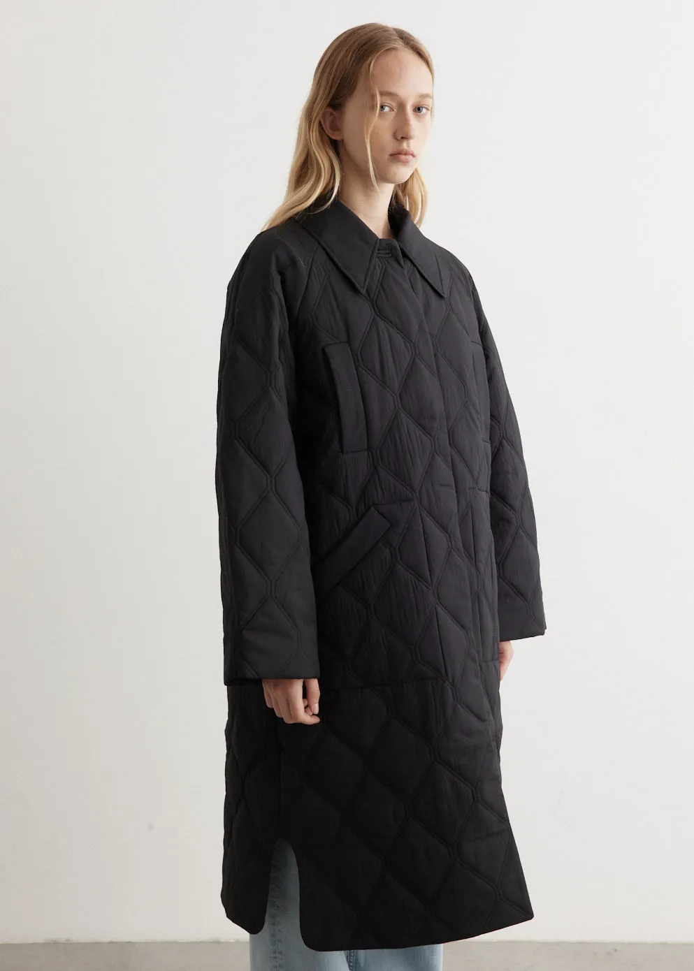 Quilt Raglan Midi Coat