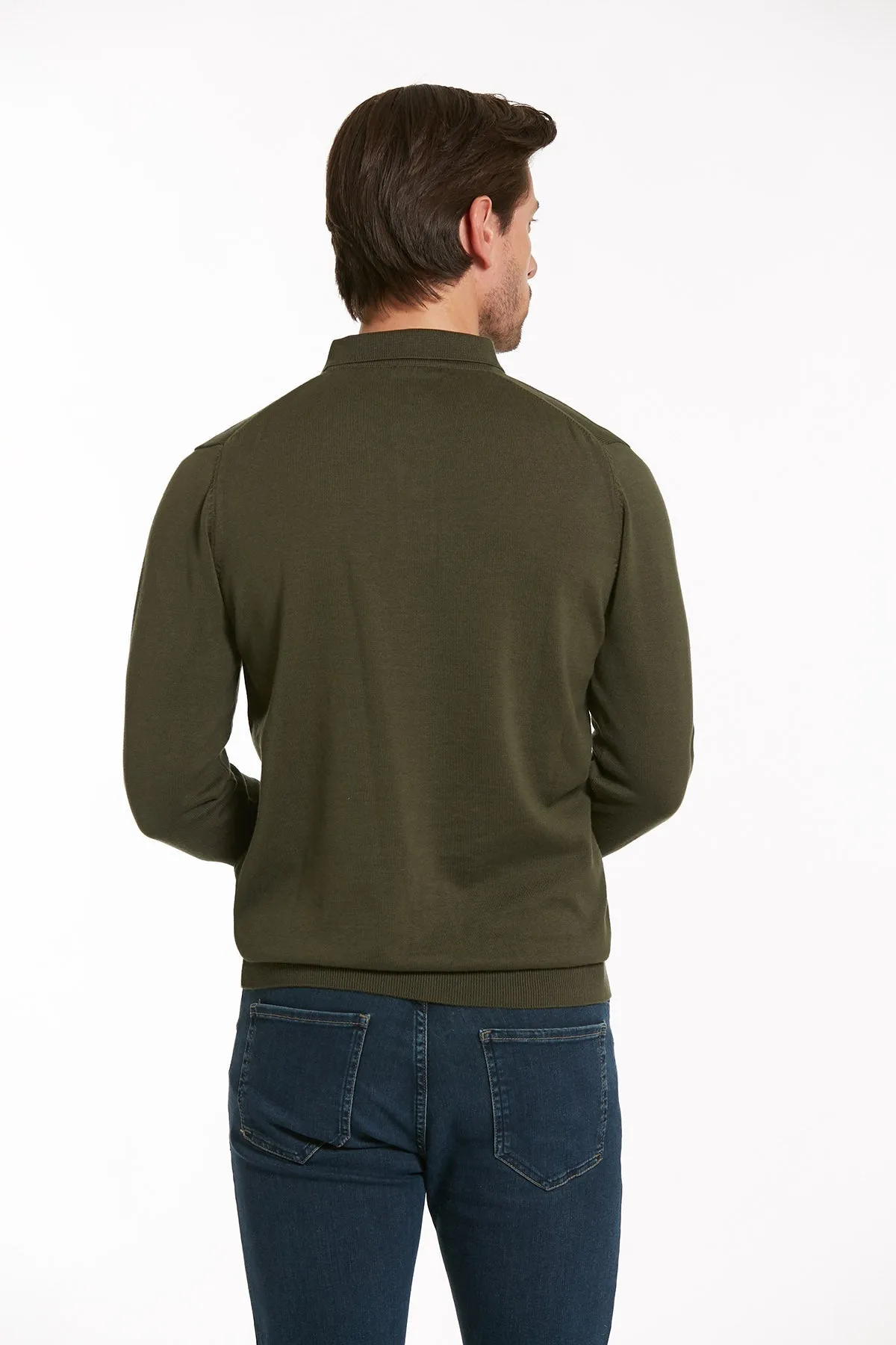 Regular Fit Cotton Blend Green Polo Sweater