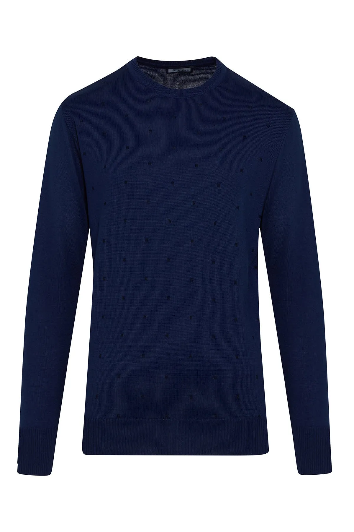 Regular Fit Indigo - Navy Wool Blend Crewneck Sweater