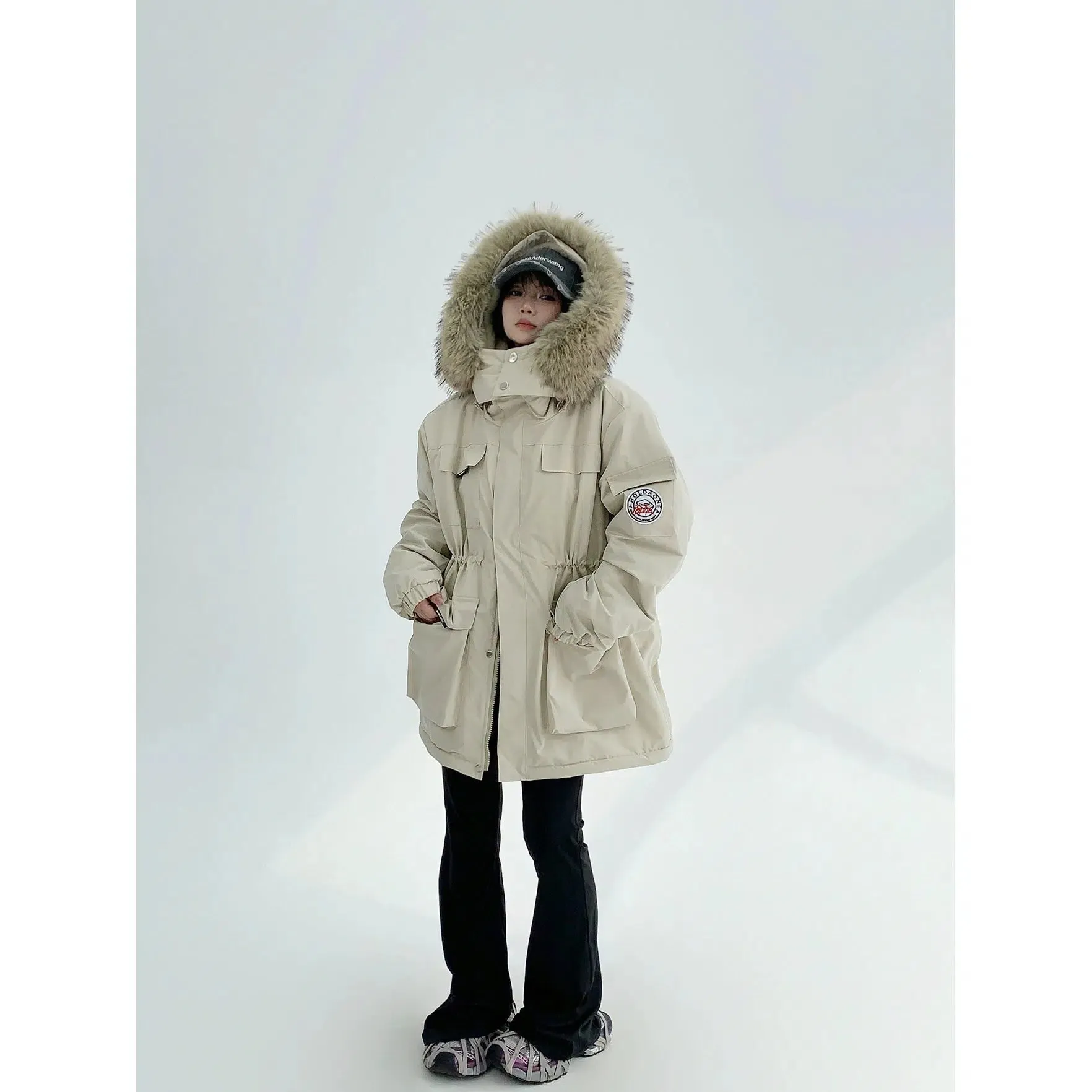 Retro Mid-Length Fur Collar Cotton Jacket