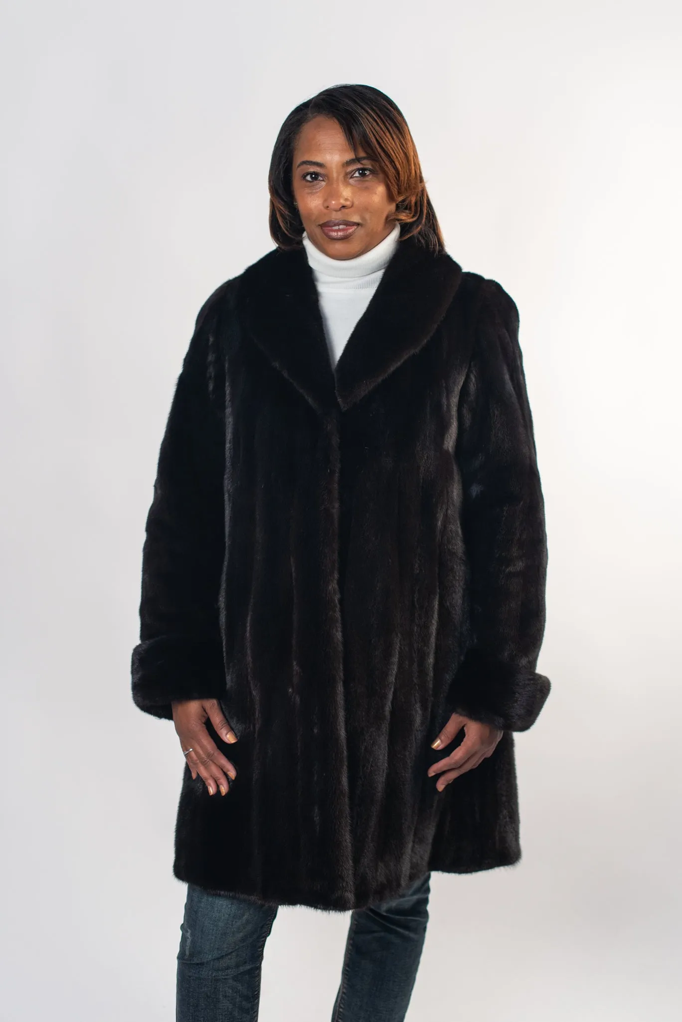 Rippe's Furs Natural Ranch Mink Fur Shawl Collar Stroller - Ranch