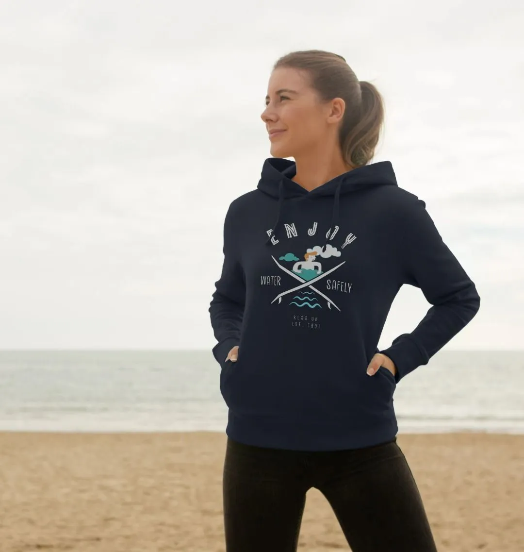 RLSS UK | Surf Design Women's Hoodie | 100% Organic Cotton Hooded Sweatshirt for Ladies