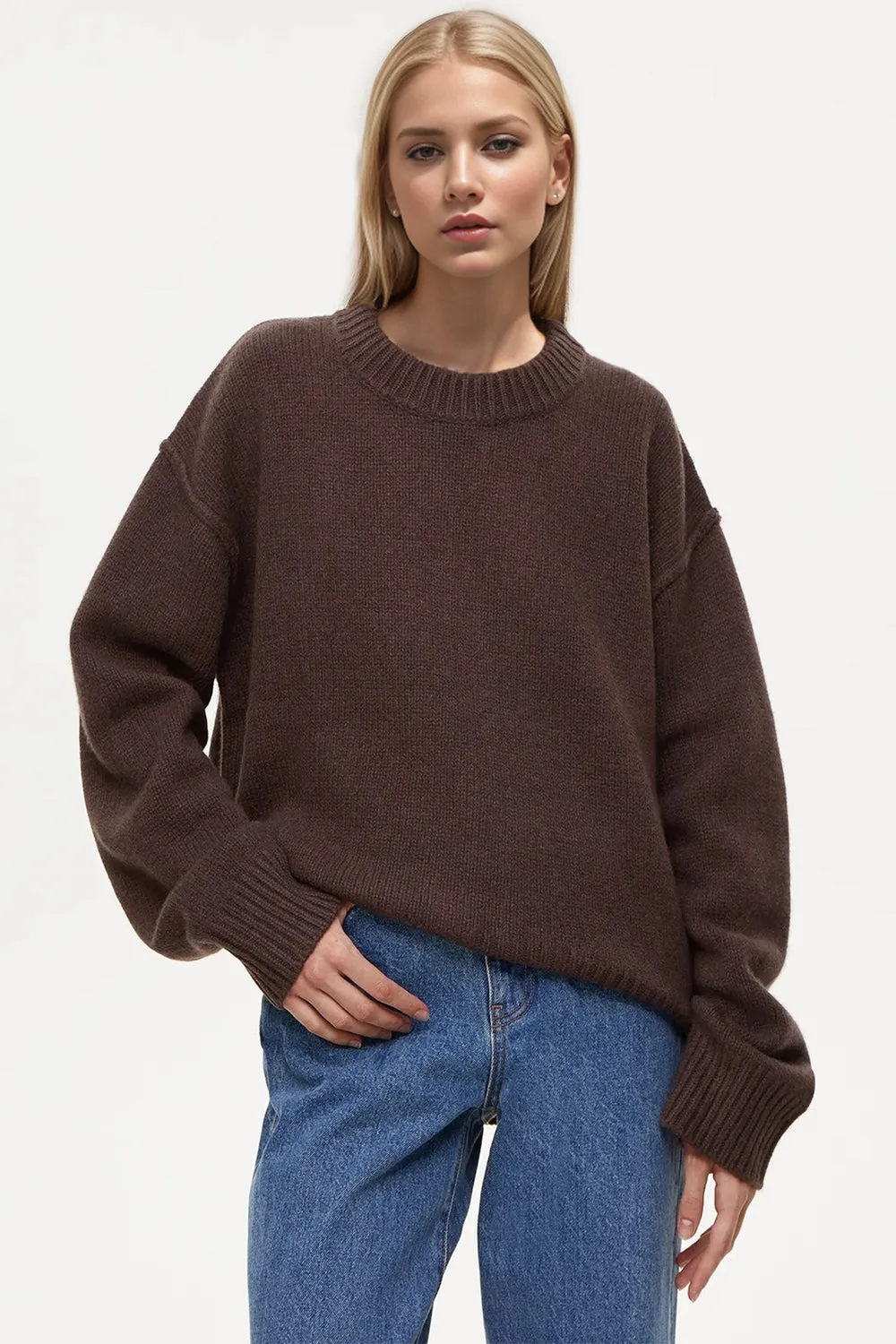 Round Neck Dropped Shoulder Sweater