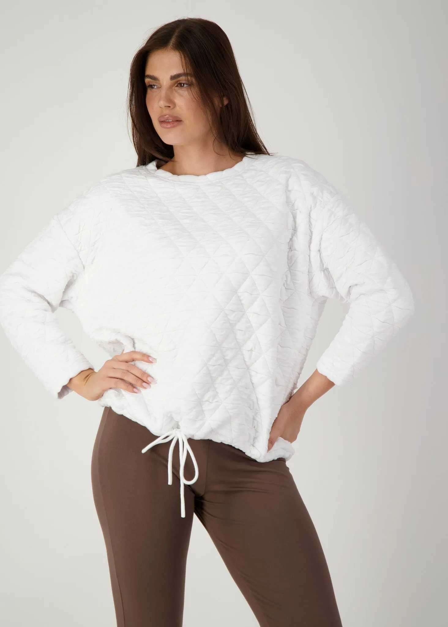 Sacha Oversized Quilted Bamboo Sweater - White