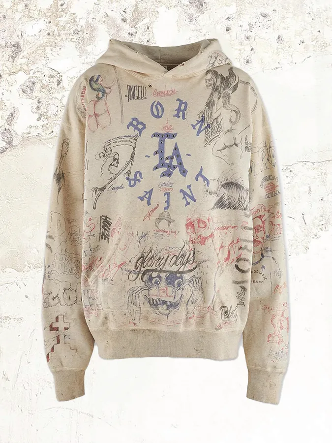 Saint Michael Distressed Graphic-print Hooded sweater