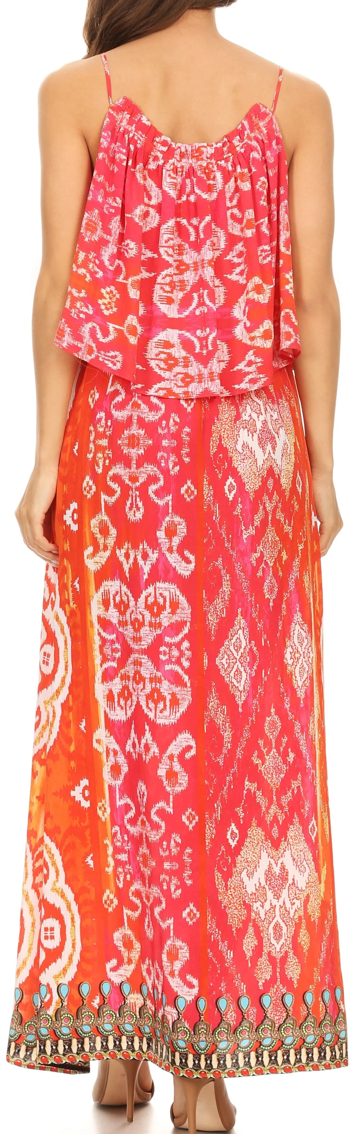 Sakkas Itika Sleeveless Printed Overlay Maxi Dress | Cover Up with Ruched Neckline