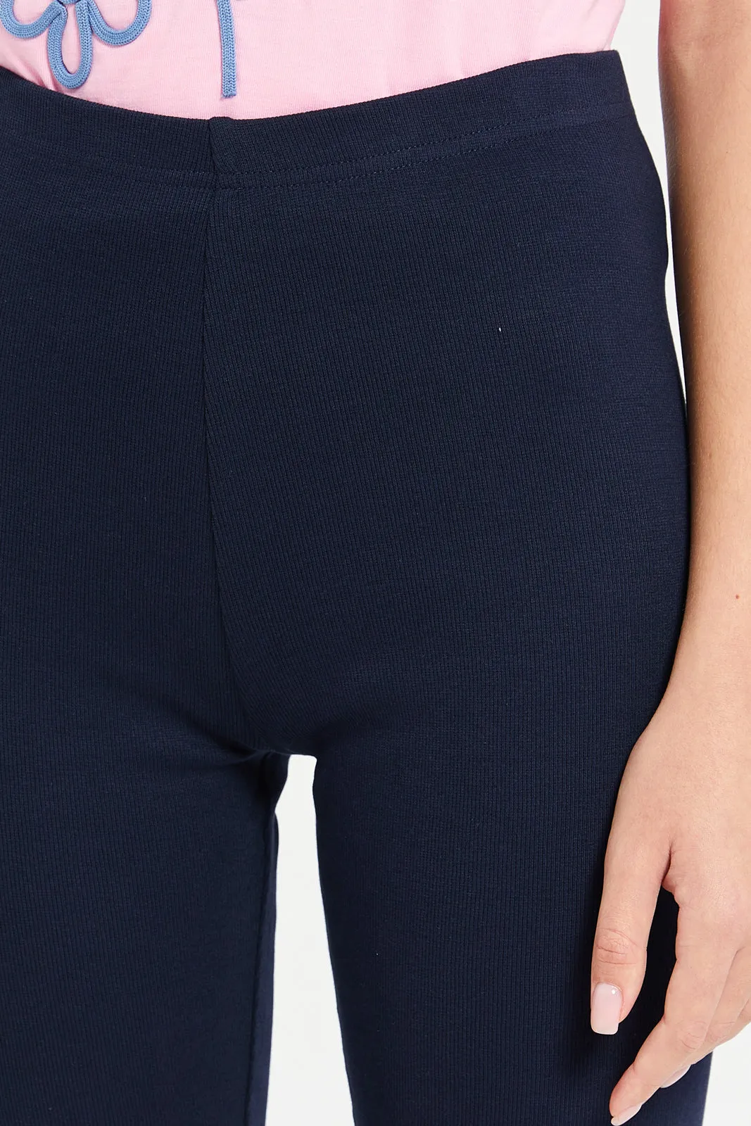 Senior Girls Navy Ribbed Leggings