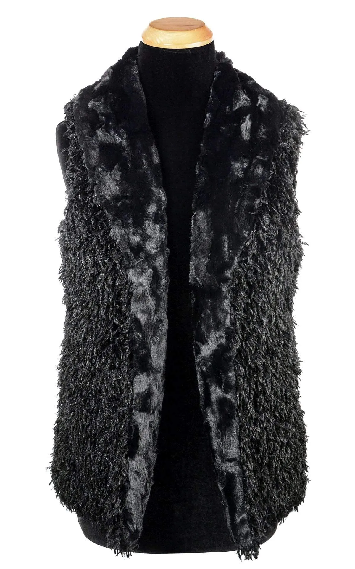 Shawl Collar Vest - Black Swan Faux Feather with Assorted Faux Fur (Peacock Lining - Limited)