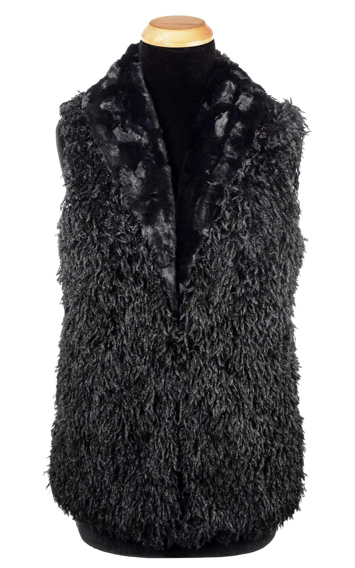 Shawl Collar Vest - Black Swan Faux Feather with Assorted Faux Fur (Peacock Lining - Limited)