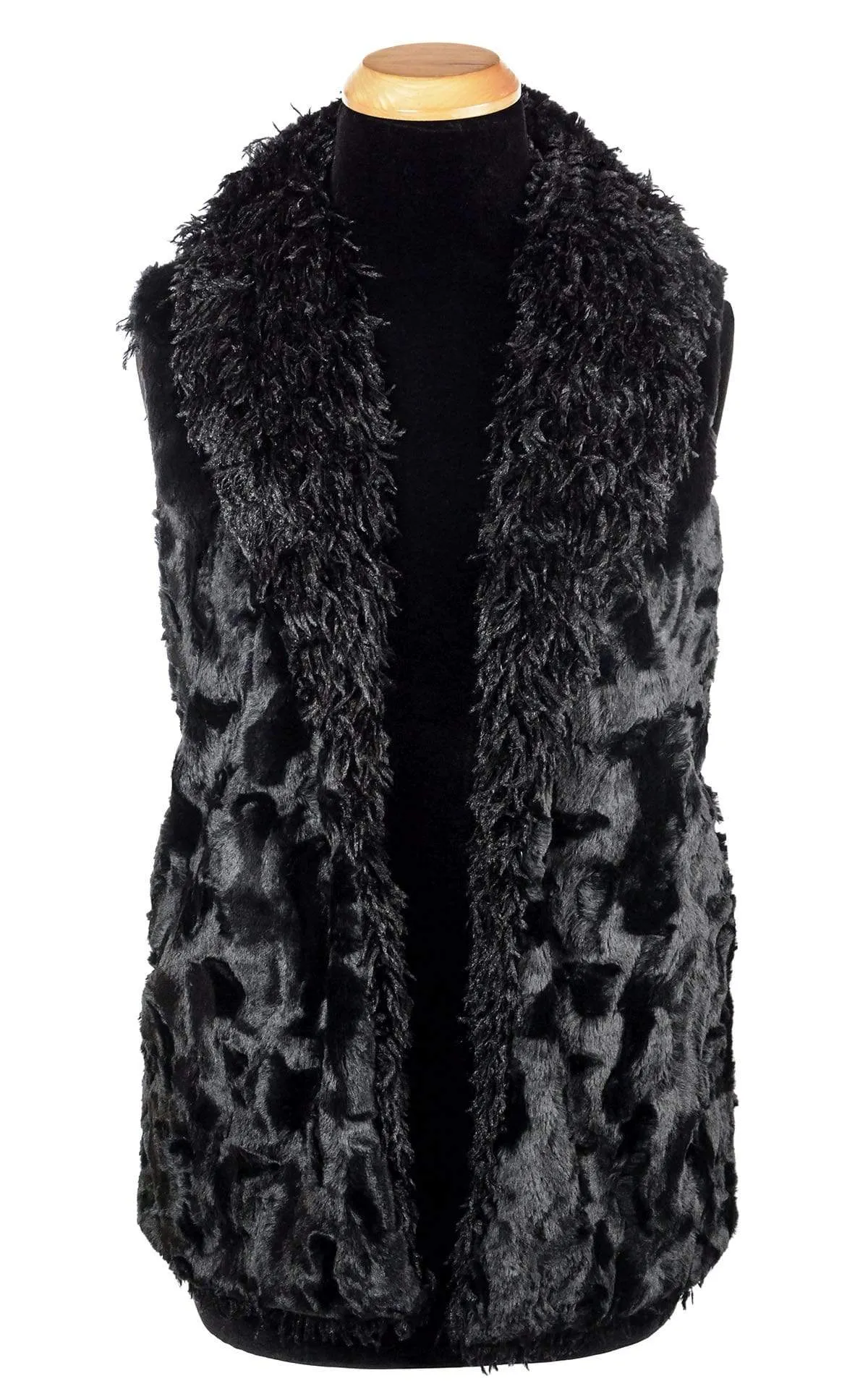 Shawl Collar Vest - Black Swan Faux Feather with Assorted Faux Fur (Peacock Lining - Limited)