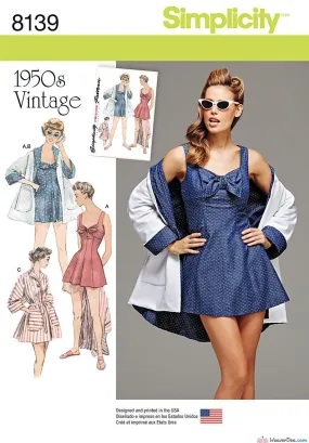 Simplicity Pattern S8139 Misses' Vintage Bathing Dress & Beach Coat