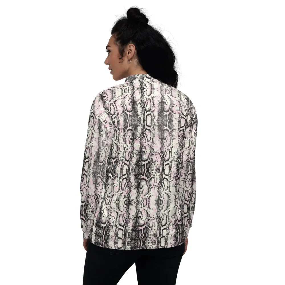 Snakeskin Print Unisex Bomber Jacket, Best Python Print Jacket For Men or Women-Made in EU