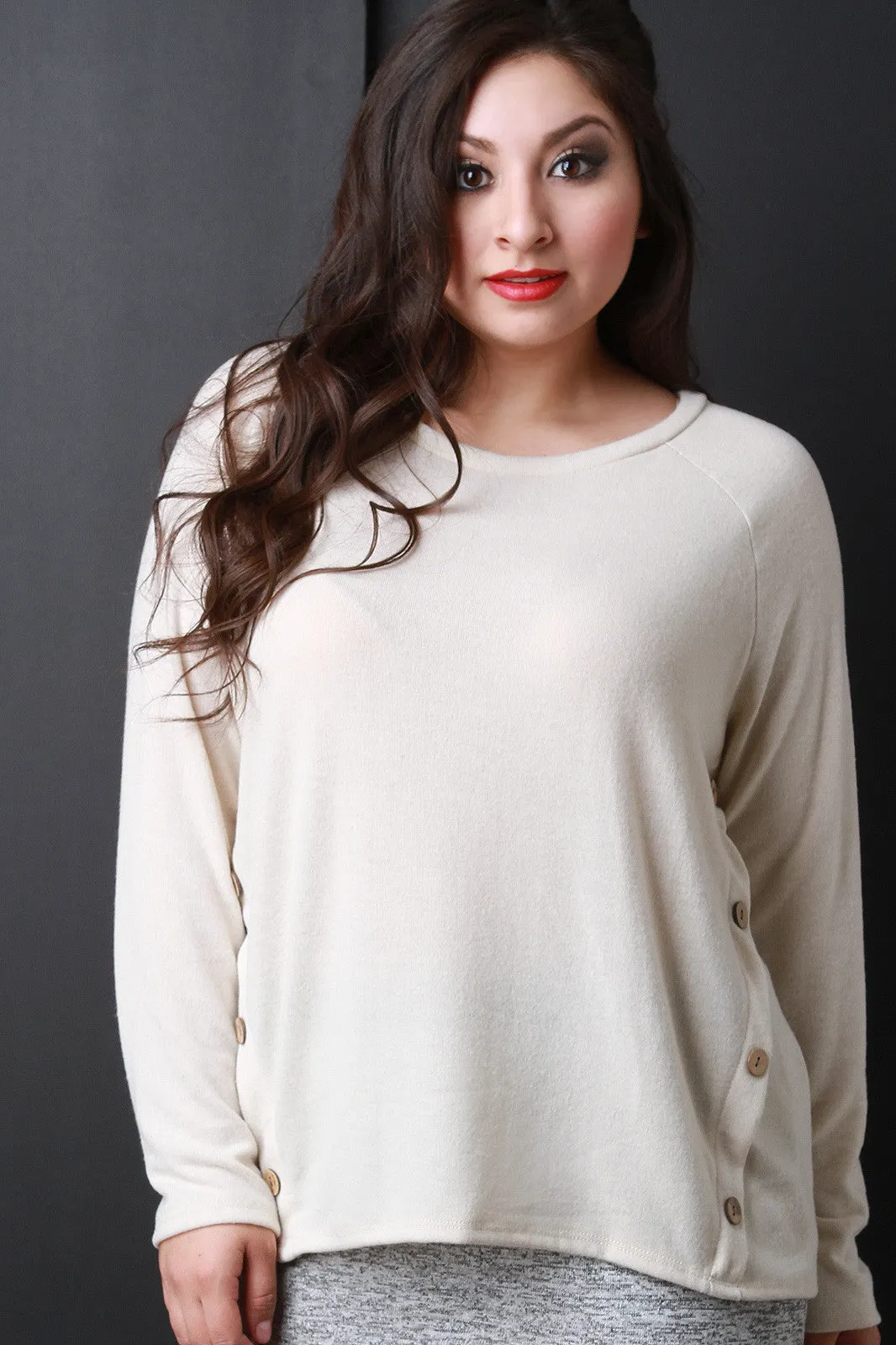 Soft Knit Buttons Accent Long Sleeves Sweater Top