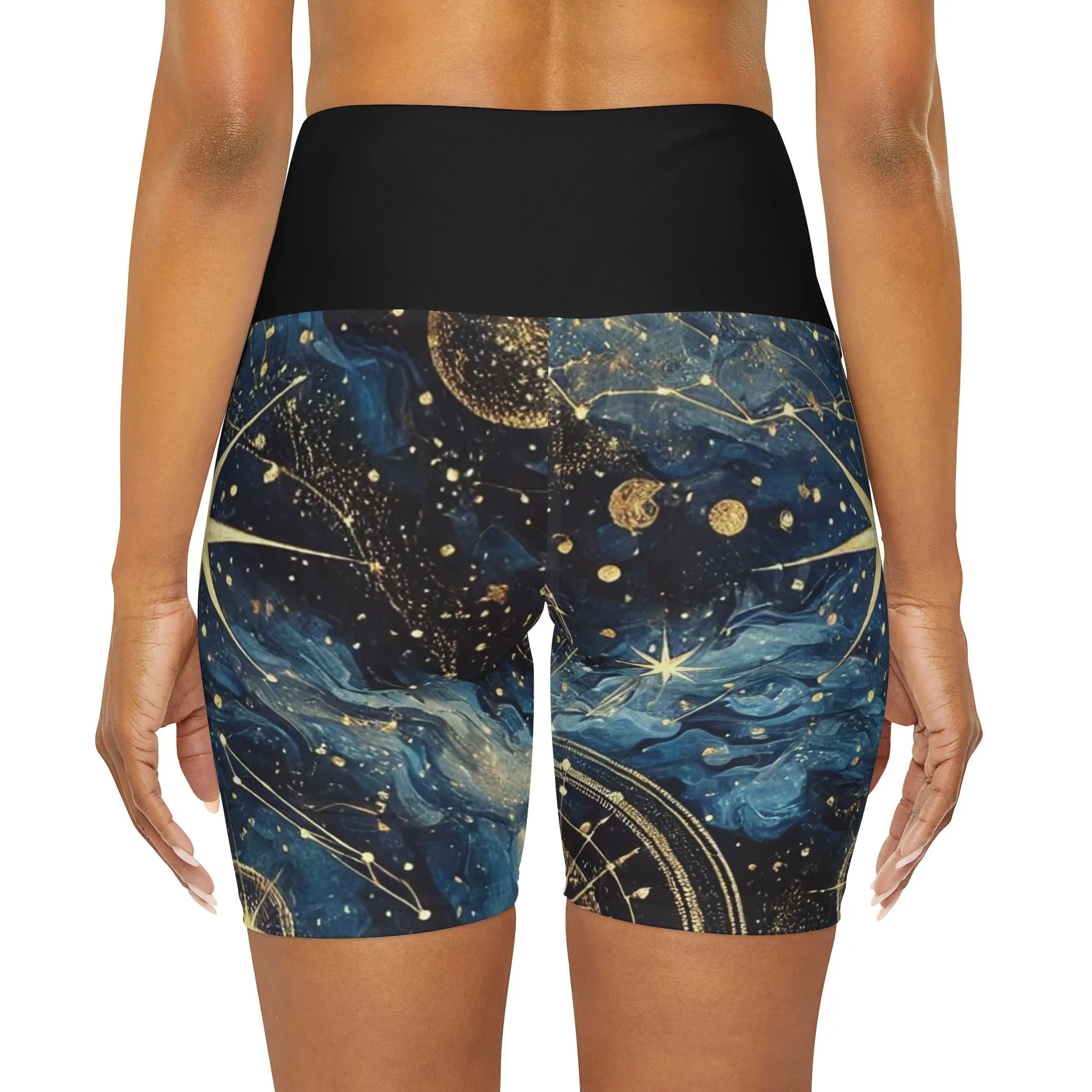 Spaced Out: High-Waisted Constellation Yoga Shorts (AOP)