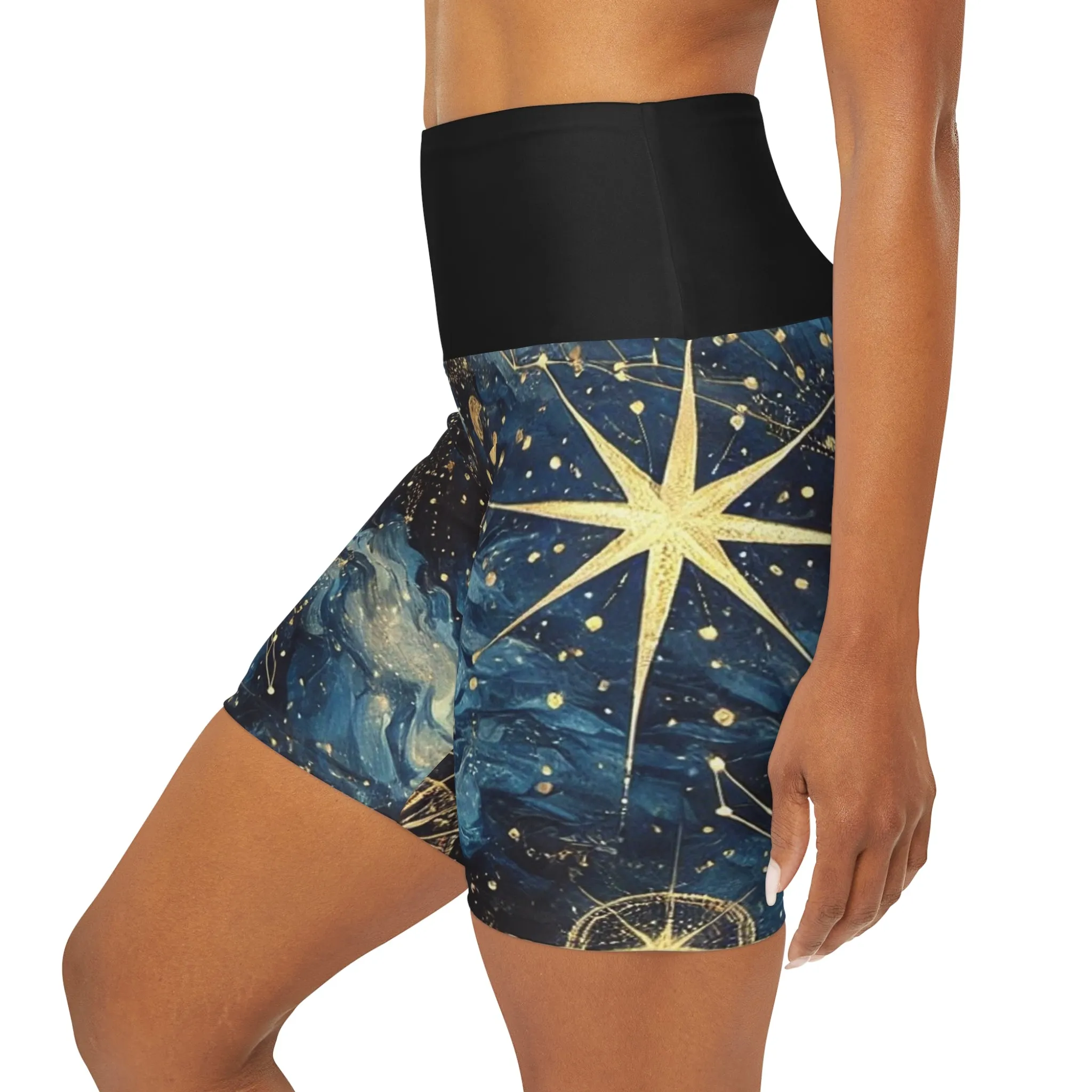 Spaced Out: High-Waisted Constellation Yoga Shorts (AOP)