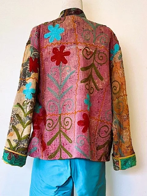 Specialty Collection: Hand Embroidered Short Jacket with Suzanni Applique. Fully Reversible.